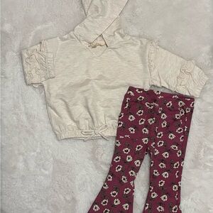 Cream Hoodie and Floral Leggings Set